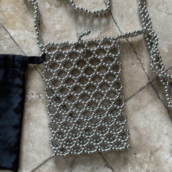 Ladies, black and silver beaded iPhone holder long purse handle top fasten. - Picture 10 of 13